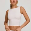 Wren High Neck Open Back Crop Top in White Wren High Neck Open Back Crop Top in White