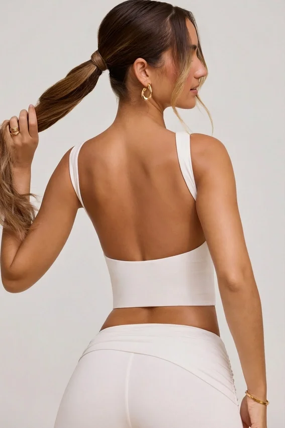 Wren High Neck Open Back Crop Top in White Wren High Neck Open Back Crop Top in White