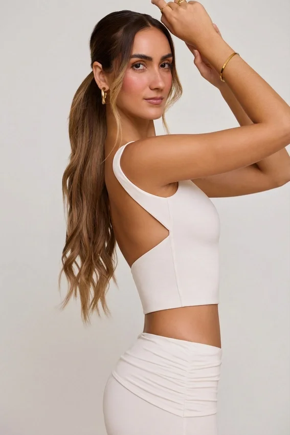 Wren High Neck Open Back Crop Top in White Wren High Neck Open Back Crop Top in White