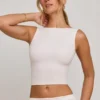 Wren High Neck Open Back Crop Top in White Wren High Neck Open Back Crop Top in White