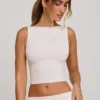Wren High Neck Open Back Crop Top in White Wren High Neck Open Back Crop Top in White