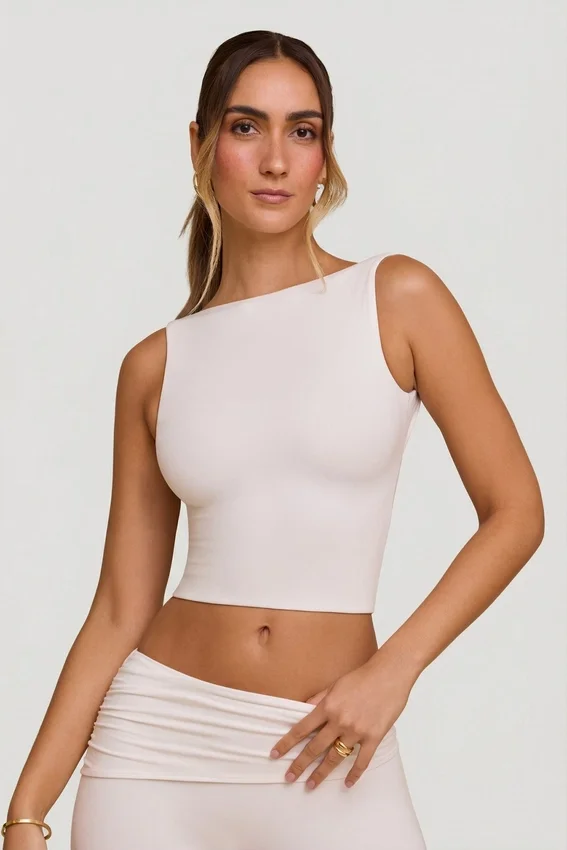 Wren High Neck Open Back Crop Top in White Wren High Neck Open Back Crop Top in White