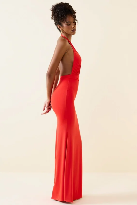 Xenia Halterneck Cut-Out Maxi Dress in Scarlet Xenia Halterneck Cut-Out Maxi Dress in Scarlet
