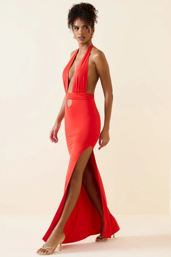 Xenia Halterneck Cut-Out Maxi Dress in Scarlet Xenia Halterneck Cut-Out Maxi Dress in Scarlet