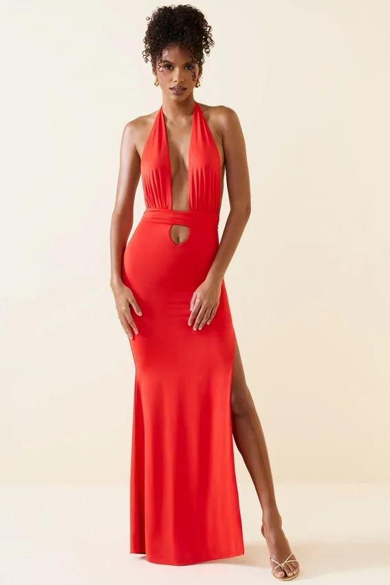Xenia Halterneck Cut-Out Maxi Dress in Scarlet Xenia Halterneck Cut-Out Maxi Dress in Scarlet