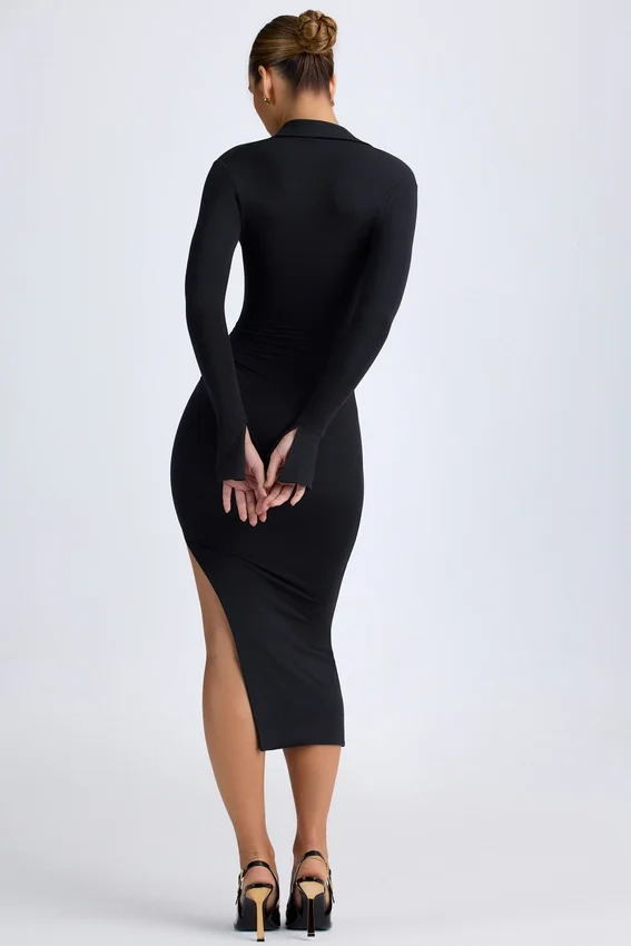 Yael Modal Plunge V-Neck Midaxi Dress in Black Yael Modal Plunge V-Neck Midaxi Dress in Black