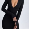Yael Modal Plunge V-Neck Midaxi Dress in Black Yael Modal Plunge V-Neck Midaxi Dress in Black
