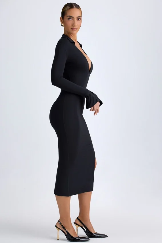 Yael Modal Plunge V-Neck Midaxi Dress in Black Yael Modal Plunge V-Neck Midaxi Dress in Black