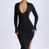 Yael Modal Plunge V-Neck Midaxi Dress in Black Yael Modal Plunge V-Neck Midaxi Dress in Black