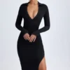 Yael Modal Plunge V-Neck Midaxi Dress in Black Yael Modal Plunge V-Neck Midaxi Dress in Black