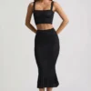 Yasira Ruffle-Trim Pointelle-Knit Midaxi Skirt in Black Yasira Ruffle-Trim Pointelle-Knit Midaxi Skirt in Black