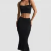 Yasira Ruffle-Trim Pointelle-Knit Midaxi Skirt in Black Yasira Ruffle-Trim Pointelle-Knit Midaxi Skirt in Black
