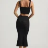 Yasira Ruffle-Trim Pointelle-Knit Midaxi Skirt in Black Yasira Ruffle-Trim Pointelle-Knit Midaxi Skirt in Black