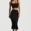 Yasira Ruffle-Trim Pointelle-Knit Midaxi Skirt in Black Yasira Ruffle-Trim Pointelle-Knit Midaxi Skirt in Black