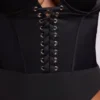 Yelda Satin Plunge Neck Lace Up Corset Bodysuit in Black Yelda Satin Plunge Neck Lace Up Corset Bodysuit in Black