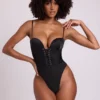 Yelda Satin Plunge Neck Lace Up Corset Bodysuit in Black Yelda Satin Plunge Neck Lace Up Corset Bodysuit in Black