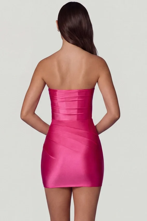 Yesenia Ruched Bandeau Mini Dress in Hot Pink Yesenia Ruched Bandeau Mini Dress in Hot Pink