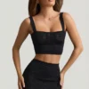 Yolanda Pointelle-Knit Crop Top in Black Yolanda Pointelle-Knit Crop Top in Black