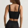 Yolanda Pointelle-Knit Crop Top in Black Yolanda Pointelle-Knit Crop Top in Black