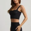 Yolanda Pointelle-Knit Crop Top in Black Yolanda Pointelle-Knit Crop Top in Black