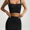 Yolanda Pointelle-Knit Crop Top in Black Yolanda Pointelle-Knit Crop Top in Black