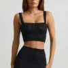 Yolanda Pointelle-Knit Crop Top in Black Yolanda Pointelle-Knit Crop Top in Black