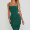 You’re My Type Cowl Neck Ruched Bodycon Midi Dress in Green You’re My Type Cowl Neck Ruched Bodycon Midi Dress in Green