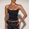 Yulea Satin Draped Lace-Up Corset Top in Black Purple Yulea Satin Draped Lace-Up Corset Top in Black Purple