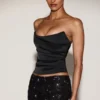 Yulea Satin Draped Lace-Up Corset Top in Black Purple Yulea Satin Draped Lace-Up Corset Top in Black Purple