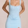 Zalia Lace Corset Maxi Dress in Powder Blue Zalia Lace Corset Maxi Dress in Powder Blue