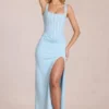 Zalia Lace Corset Maxi Dress in Powder Blue Zalia Lace Corset Maxi Dress in Powder Blue