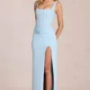 Zalia Lace Corset Maxi Dress in Powder Blue Zalia Lace Corset Maxi Dress in Powder Blue