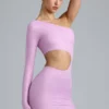 Zanab Metallic Cut-Out One-Shoulder Mini Dress in Violet Pink Zanab Metallic Cut-Out One-Shoulder Mini Dress in Violet Pink