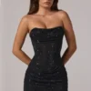 Zara Embellished Bandeau Cowl-Waist Mini Dress in Black Zara Embellished Bandeau Cowl-Waist Mini Dress in Black