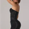 Zara Embellished Bandeau Cowl-Waist Mini Dress in Black Zara Embellished Bandeau Cowl-Waist Mini Dress in Black