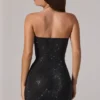 Zara Embellished Bandeau Cowl-Waist Mini Dress in Black Zara Embellished Bandeau Cowl-Waist Mini Dress in Black