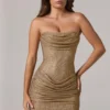 Zara Embellished Bandeau Cowl-Waist Mini Dress in Gold Zara Embellished Bandeau Cowl-Waist Mini Dress in Gold