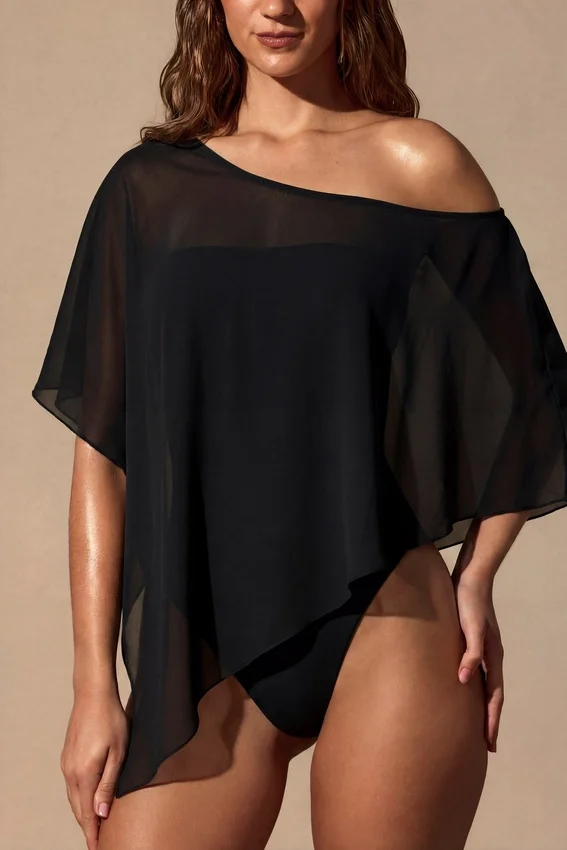Zarayah Sheer Poncho in Black Zarayah Sheer Poncho in Black