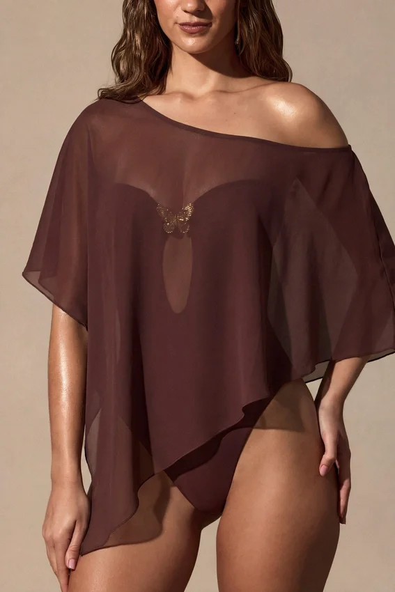 Zarayah Sheer Poncho in Espresso Brown Zarayah Sheer Poncho in Espresso Brown