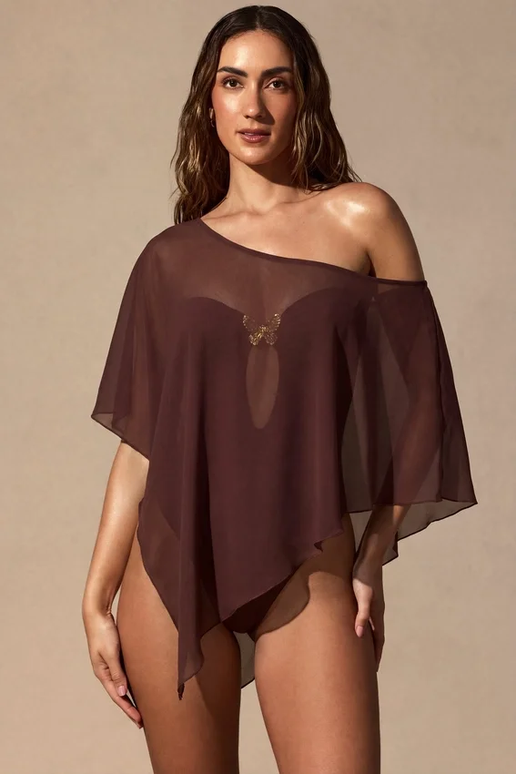 Zarayah Sheer Poncho in Espresso Brown Zarayah Sheer Poncho in Espresso Brown