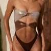 Zarza Panelled Cut-out Swimsuit in Bronze Gold Zarza Panelled Cut-out Swimsuit in Bronze Gold