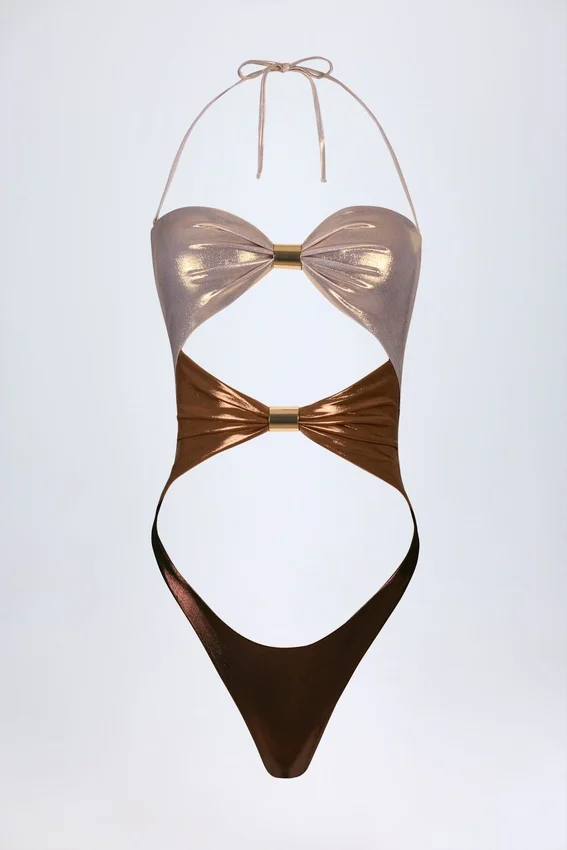 Zarza Panelled Cut-out Swimsuit in Bronze Gold Zarza Panelled Cut-out Swimsuit in Bronze Gold