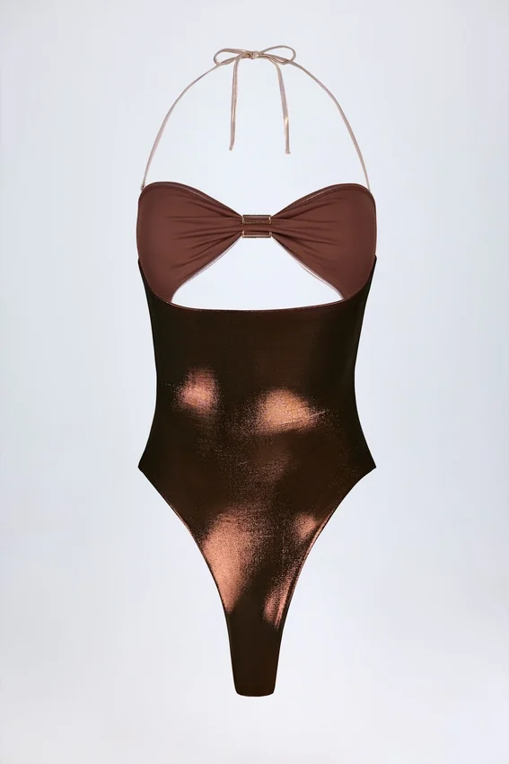 Zarza Panelled Cut-out Swimsuit in Bronze Gold Zarza Panelled Cut-out Swimsuit in Bronze Gold