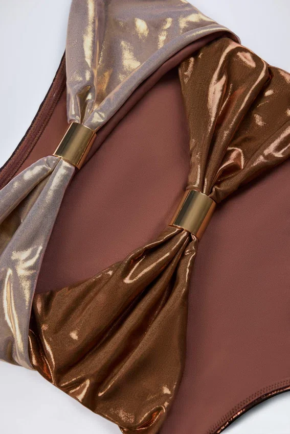 Zarza Panelled Cut-out Swimsuit in Bronze Gold Zarza Panelled Cut-out Swimsuit in Bronze Gold