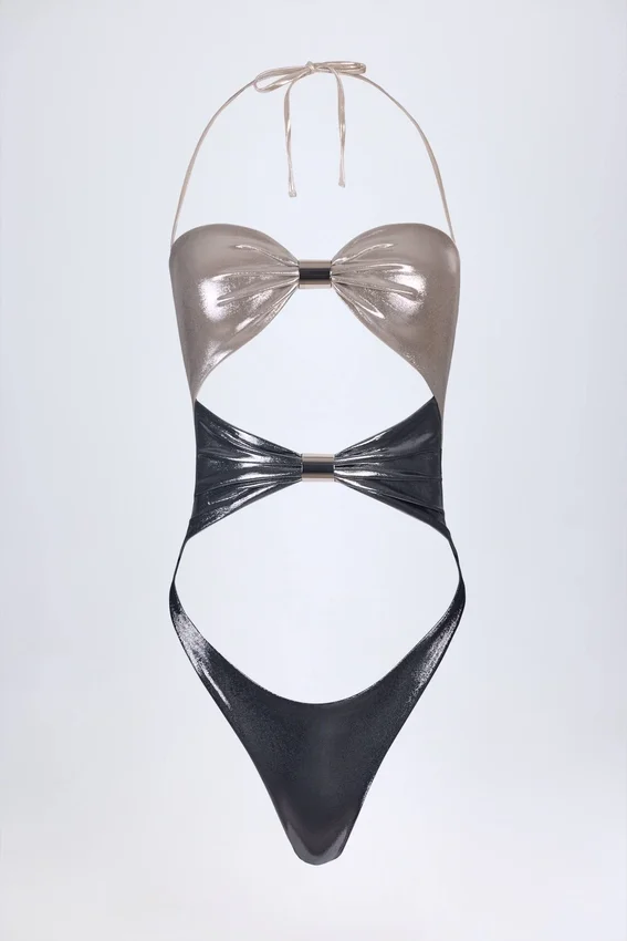 Zarza Panelled Cut-out Swimsuit in Silver Chrome Zarza Panelled Cut-out Swimsuit in Silver Chrome