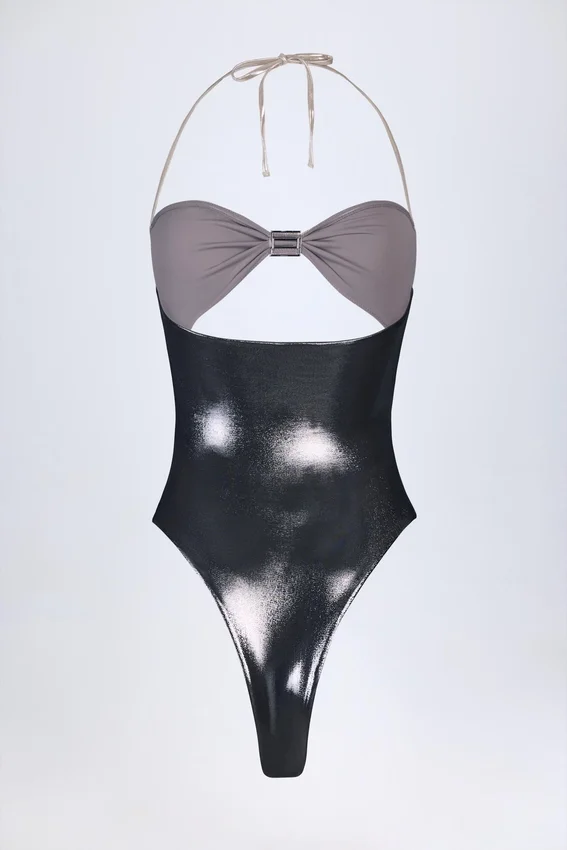 Zarza Panelled Cut-out Swimsuit in Silver Chrome Zarza Panelled Cut-out Swimsuit in Silver Chrome