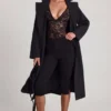 Zayla Sheer Lace Scalloped Plunge-Neck Bodysuit in Black Zayla Sheer Lace Scalloped Plunge-Neck Bodysuit in Black
