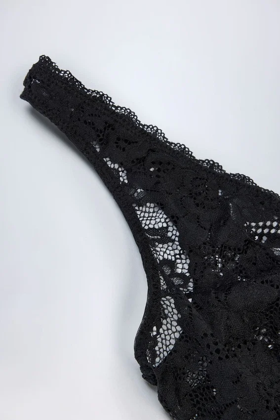 Zayla Sheer Lace Scalloped Plunge-Neck Bodysuit in Black Zayla Sheer Lace Scalloped Plunge-Neck Bodysuit in Black