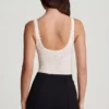Zayla Sheer Lace Scalloped Plunge-Neck Bodysuit in White Zayla Sheer Lace Scalloped Plunge-Neck Bodysuit in White