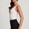Zayla Sheer Lace Scalloped Plunge-Neck Bodysuit in White Zayla Sheer Lace Scalloped Plunge-Neck Bodysuit in White